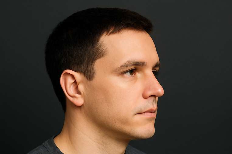 Gui Vardacosta, foto de perfil no tema escuro, olhando para o lado.